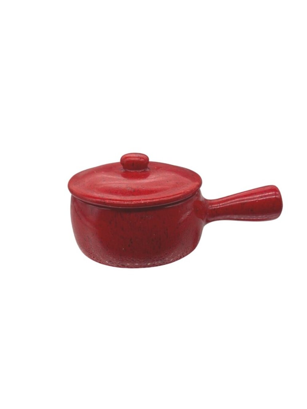 Vintage Red Ceramic Mini Casserole Dish With Lid Speckled Finish 6" Diameter